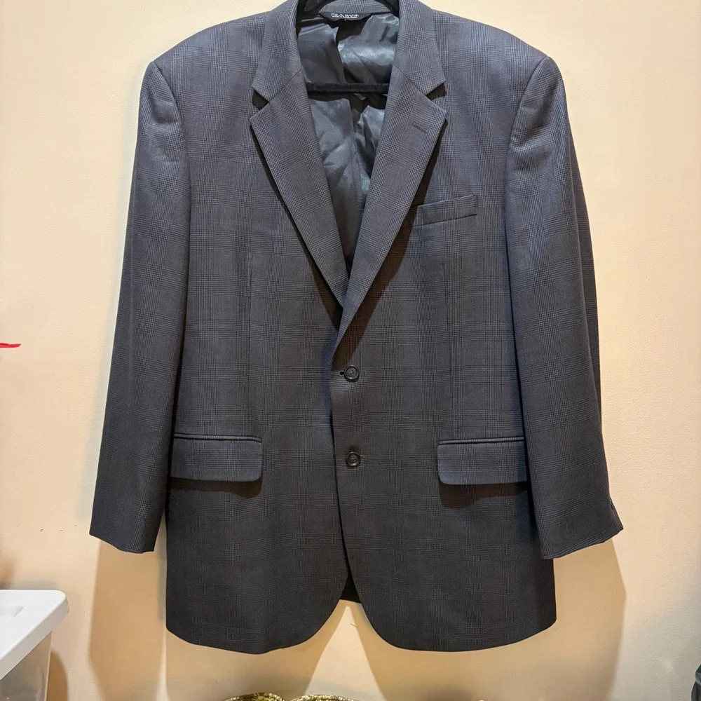 Jos A Bank Mens 44R Grey Glen Plaid 100% Wool Two Button Blazer Sport Coat